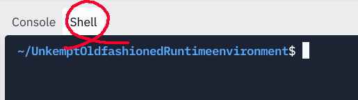 Where to find the Shell button on repl.it