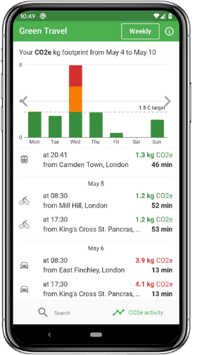 Green Travel app view