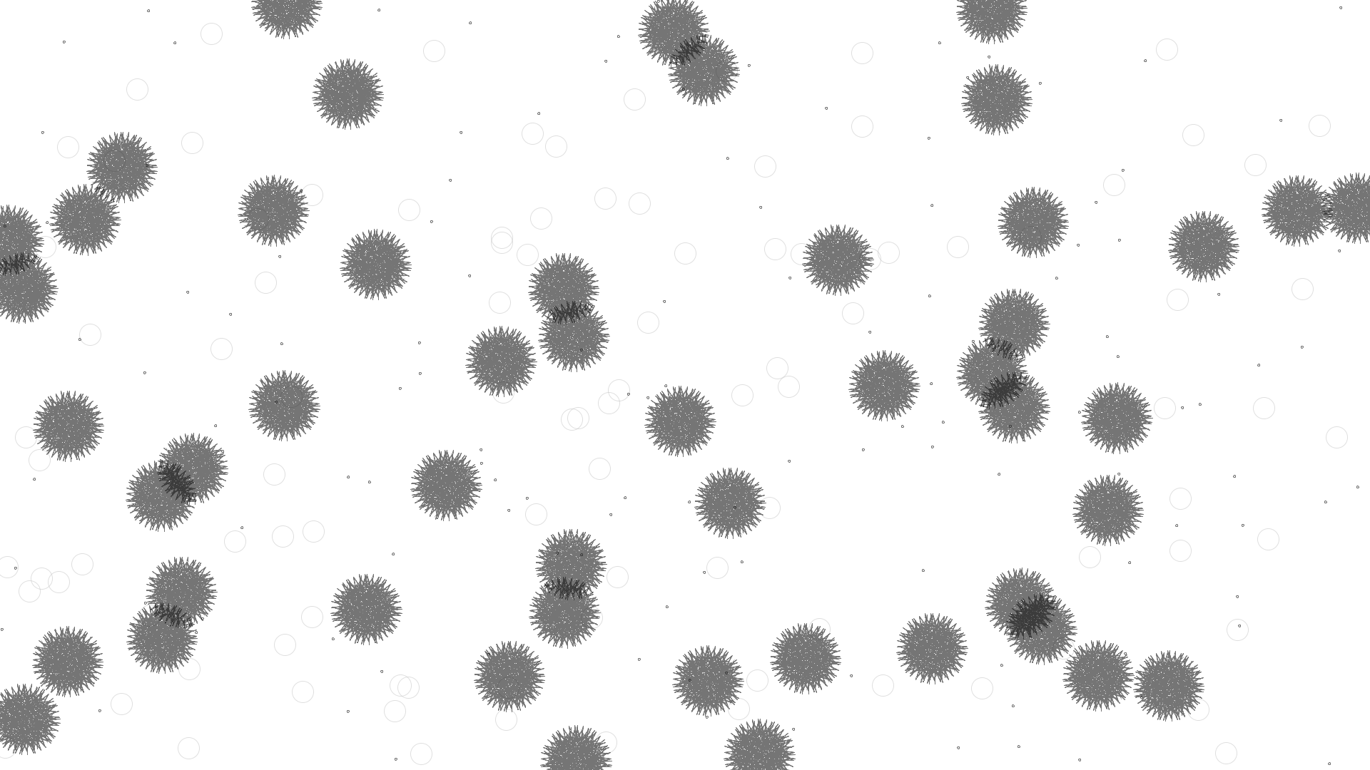 image which shows a procedurally generated image using processing, it contains a grey circles and hairy shapes sparsely spread out over a white background