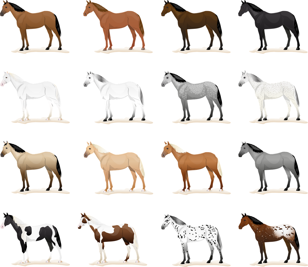 An artwork of different color horses