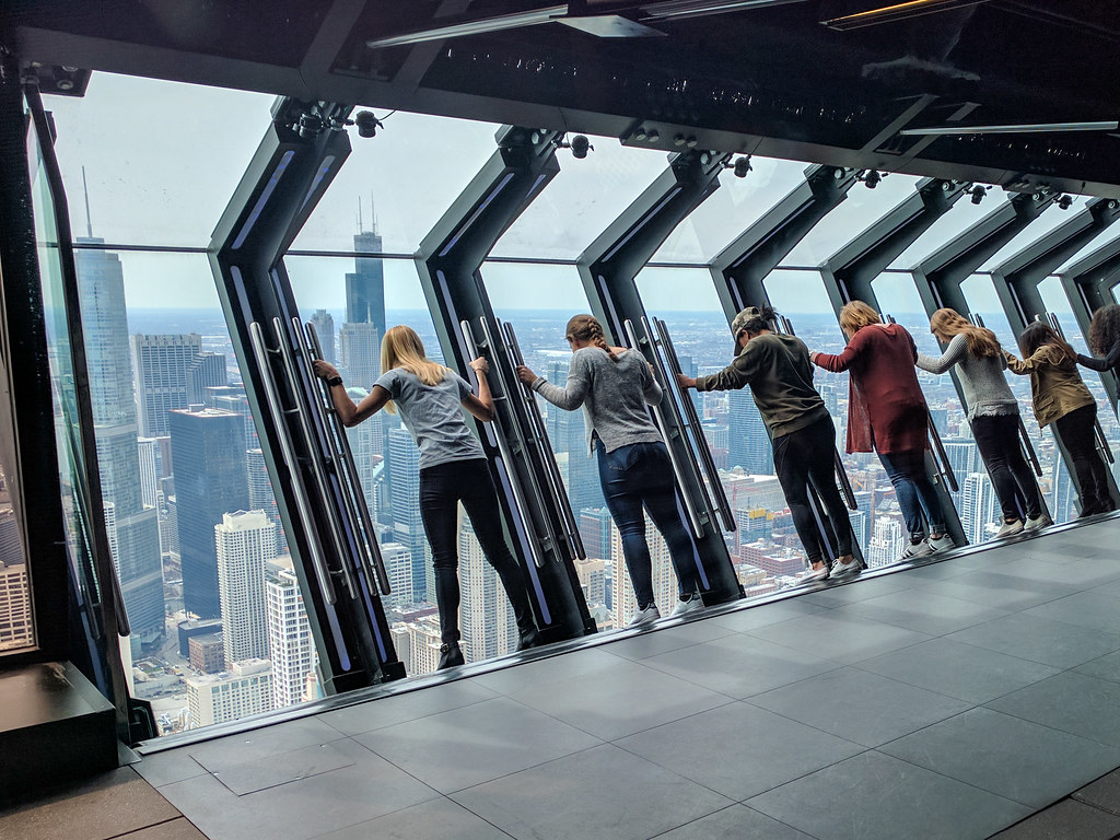 People watching the view of Chicago from Chicago 360