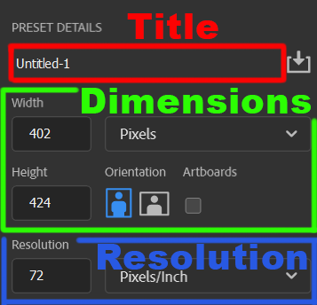 PSD Title and Dimensions