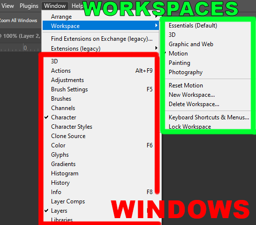 Photoshop Window Menu