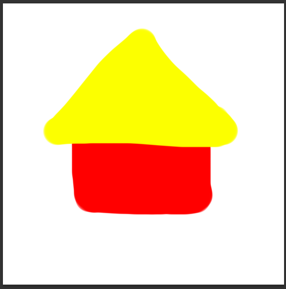 Yellow and red house drawing in Photoshop